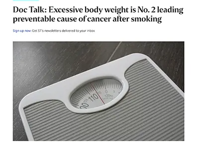 Excessive body weight is No 2 leading preventable cause of cancer after smoking